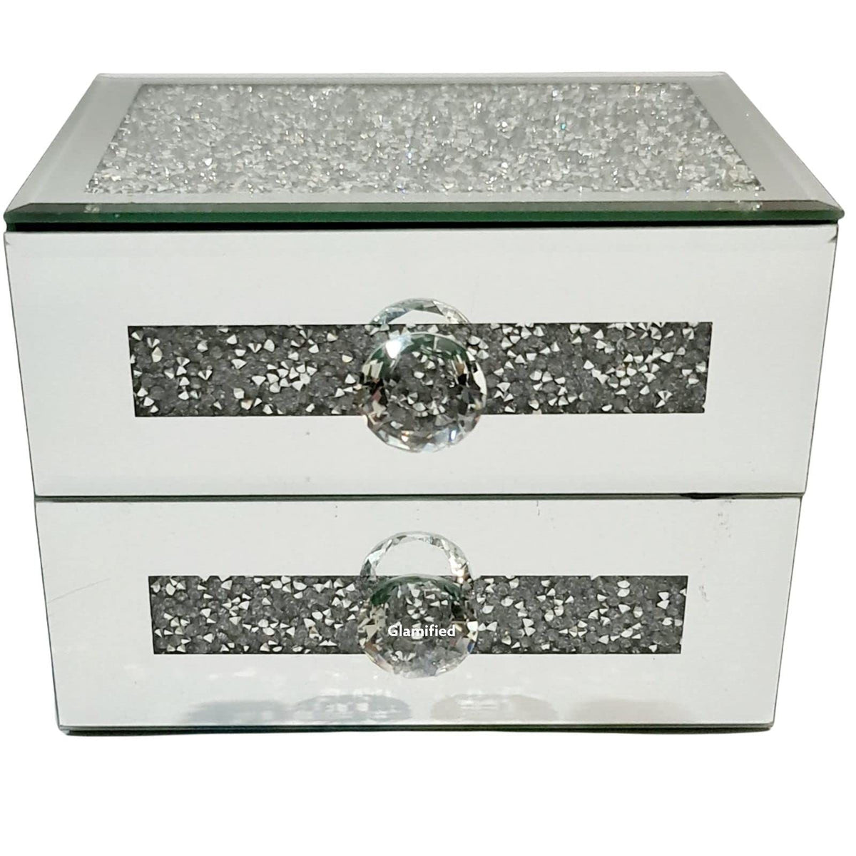 Mirrored crushed crystal 2 drawer jewellery box (silver)