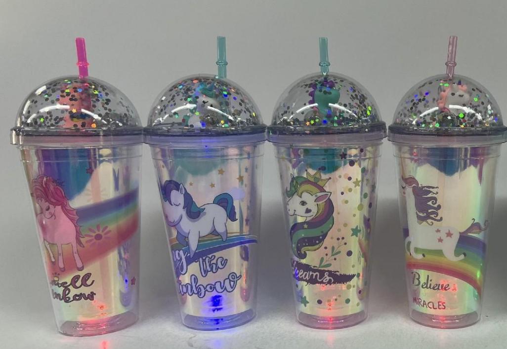 16oz 450ml Double lid + sequins + plush toy Laser PVC