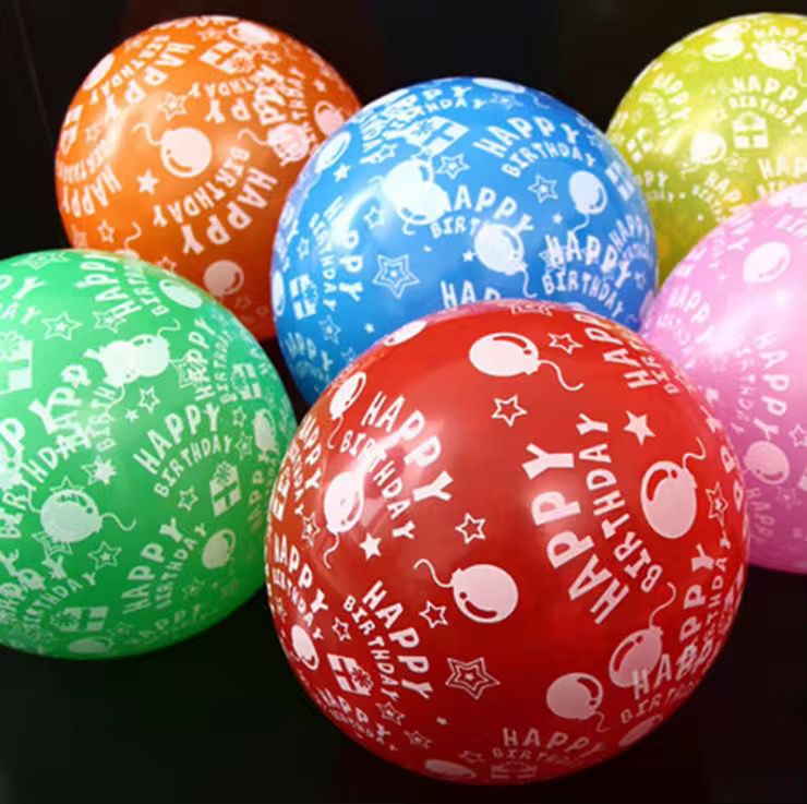 English birthday printed balloons, 6pcs/card, mixed colors