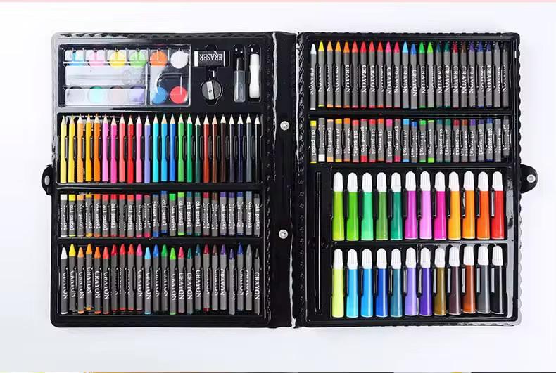168-piece drawing set with paintbrushes, watercolors, and stationery