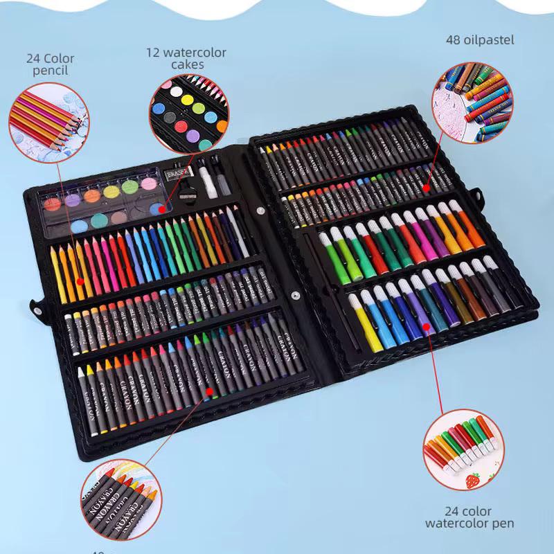 168-piece drawing set with paintbrushes, watercolors, and stationery