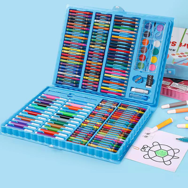 168-piece drawing set with paintbrushes, watercolors, and stationery