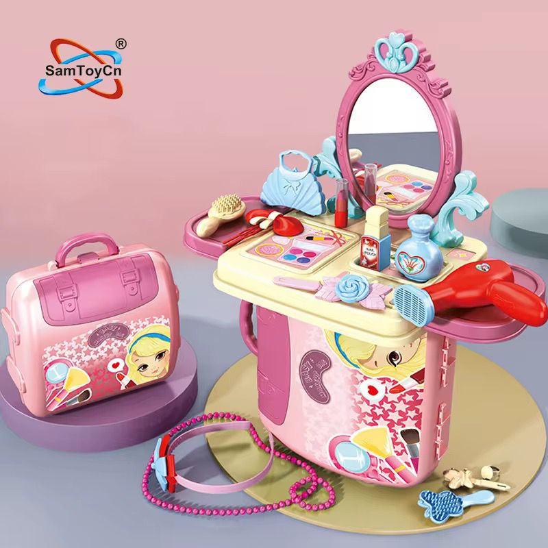 Children's Educational Backpack Schoolbag Baby Pretend Play Toy Dressing Table Set