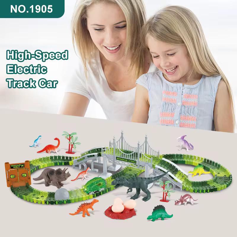 Fast Electric Dinosaur Track Car (No Night Light, 192 Pieces, Track 160 Pieces)