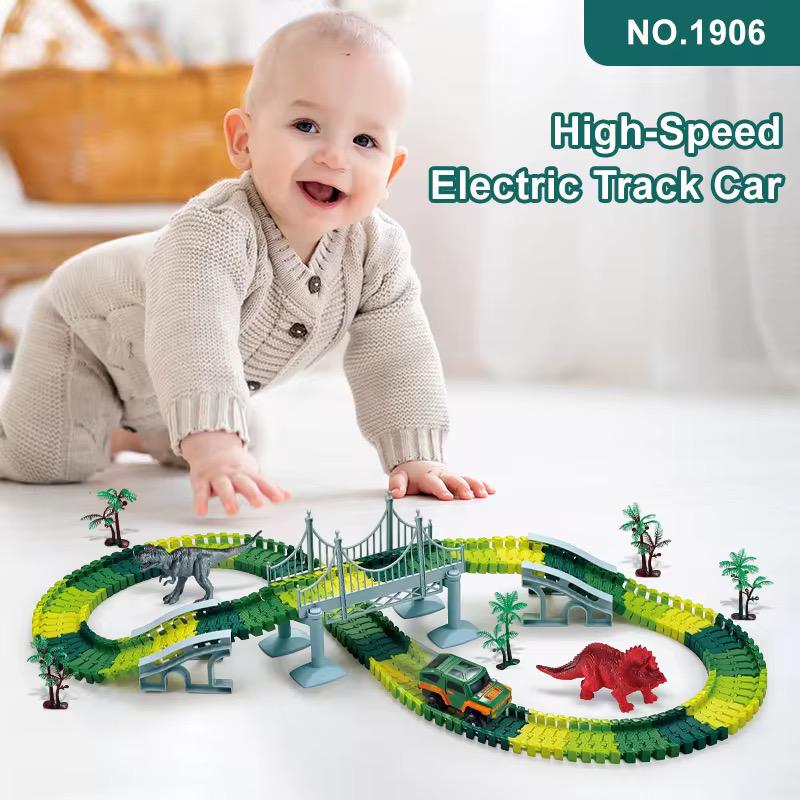 Fast Electric Dinosaur Track Car (No Night Light, 192 Pieces, Track 160 Pieces)