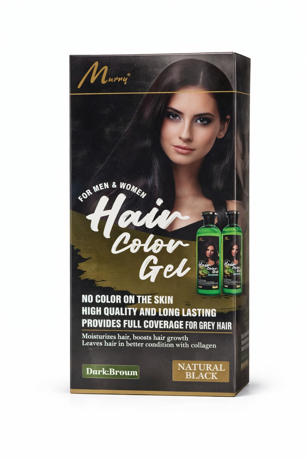 Murru Hair Color Gel | Natural Black – Dark Brown Effect | Full Grey Coverage, No-Stain | For Men & Women – 2 x 500ml