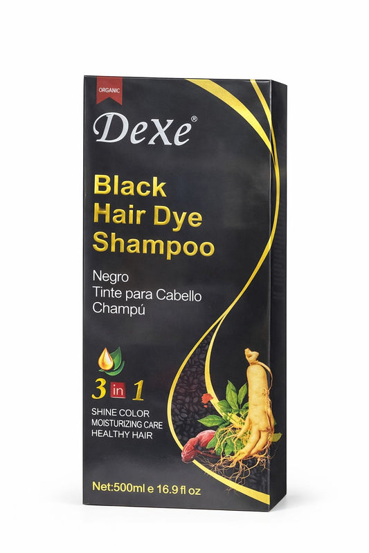 Dexe Black Hair Dye Shampoo - 3 in 1 Herbal Colour for Textured Hair & Grey Coverage 500ml/16.91 oz