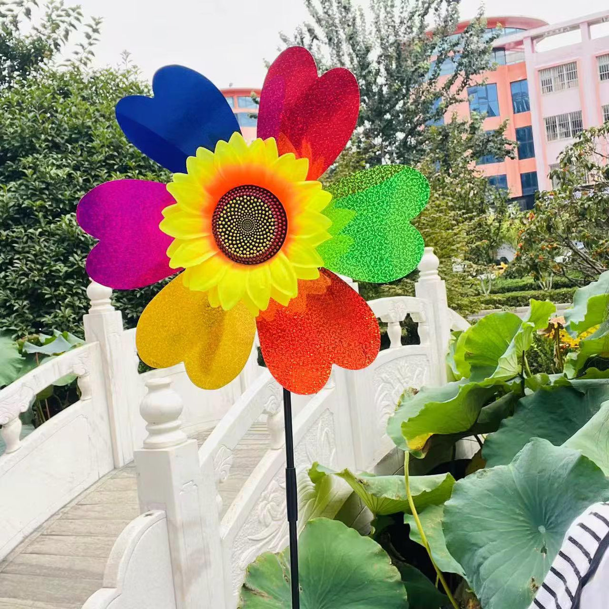 24cm Miniature Rainbow + Sunflower windmill