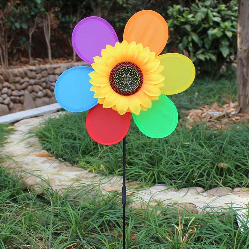 24cm Miniature Rainbow + Sunflower windmill