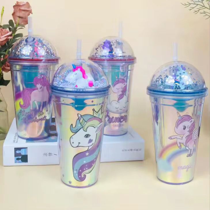16oz 450ml Double lid + sequins + plush toy Laser PVC