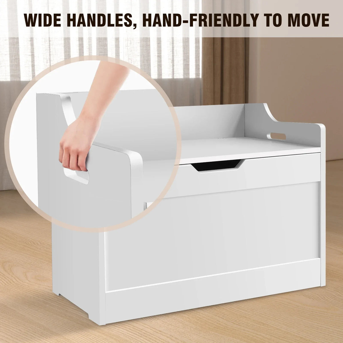 Wooden Storage Box with Lid Bench - Toy Blanket White Large Capacity Home Chest