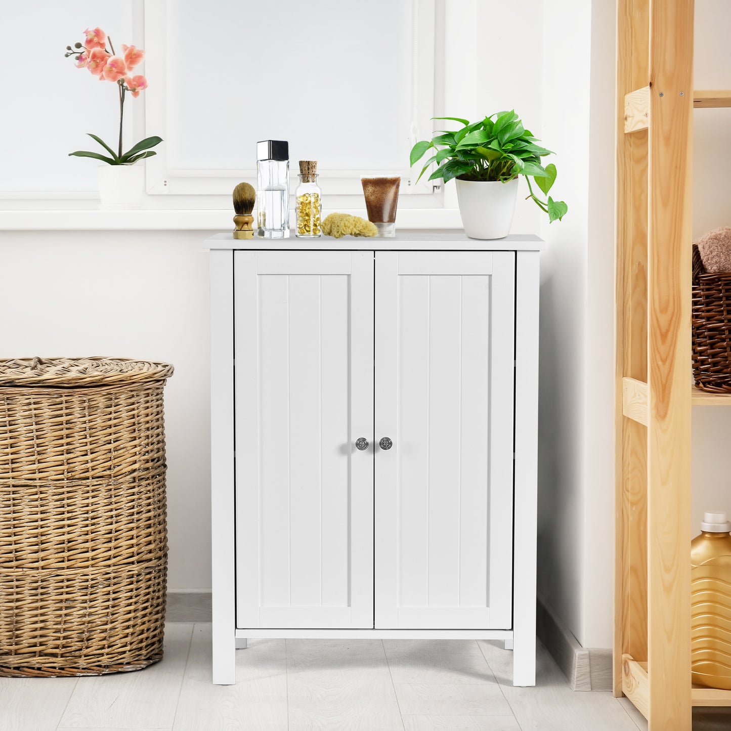 2-Door Freestanding Bathroom Floor Cabinet with Adjustable Shelves-Black