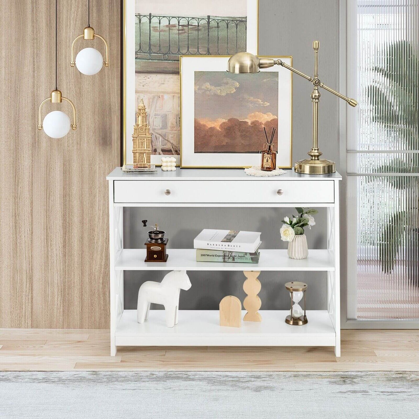 3-Tier Console Table with 1 Drawer and 2 Storage Shelves-Turquoise