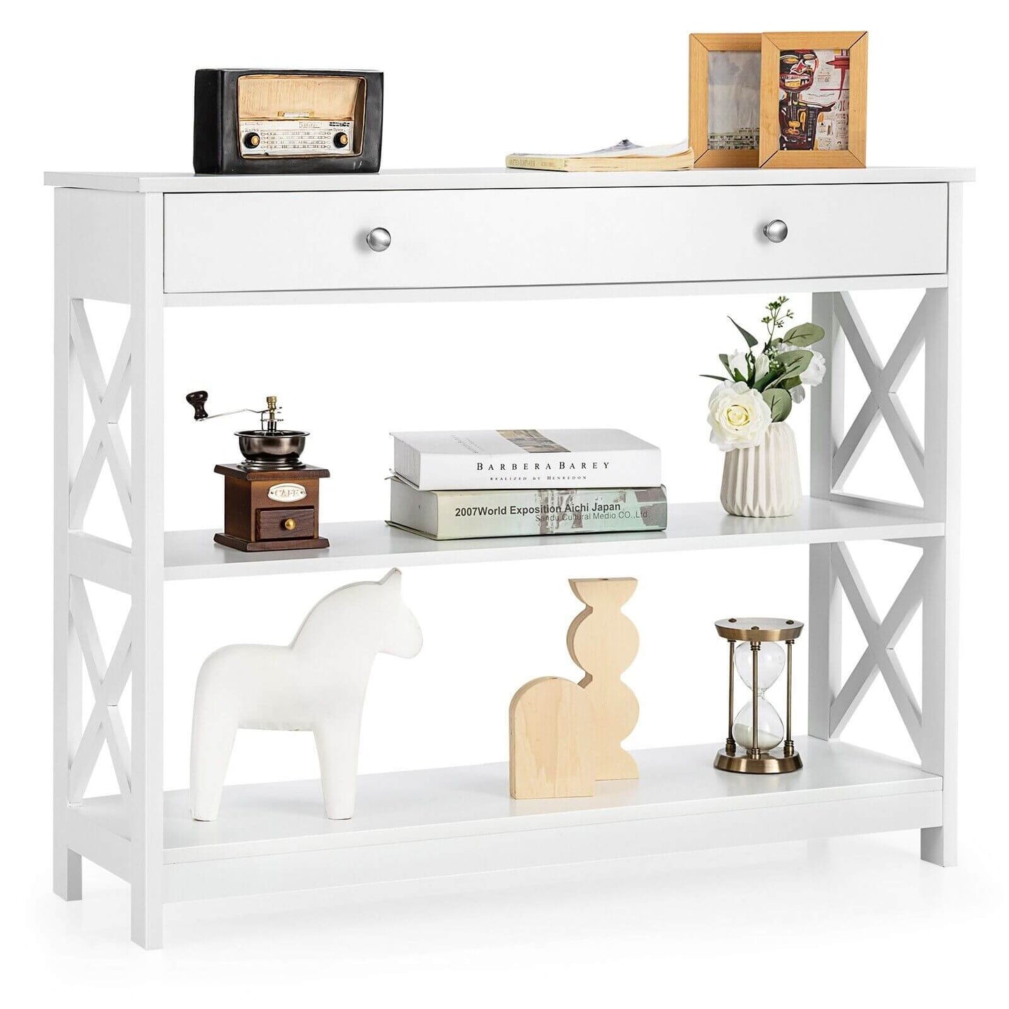 3-Tier Console Table with 1 Drawer and 2 Storage Shelves-Turquoise