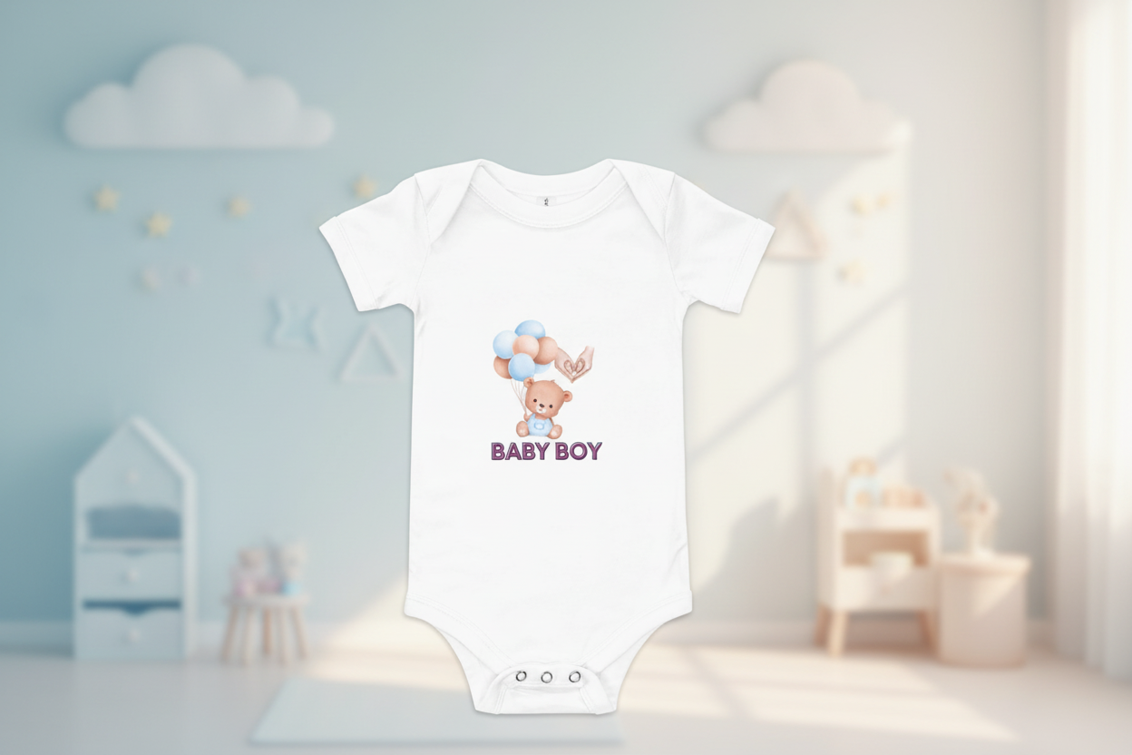 Adorable “Baby Boy” One-Piece Bodysuit – Soft 100% Cotton, Snap Legs & Envelope Neck – Perfect for Newborns to 24 Months