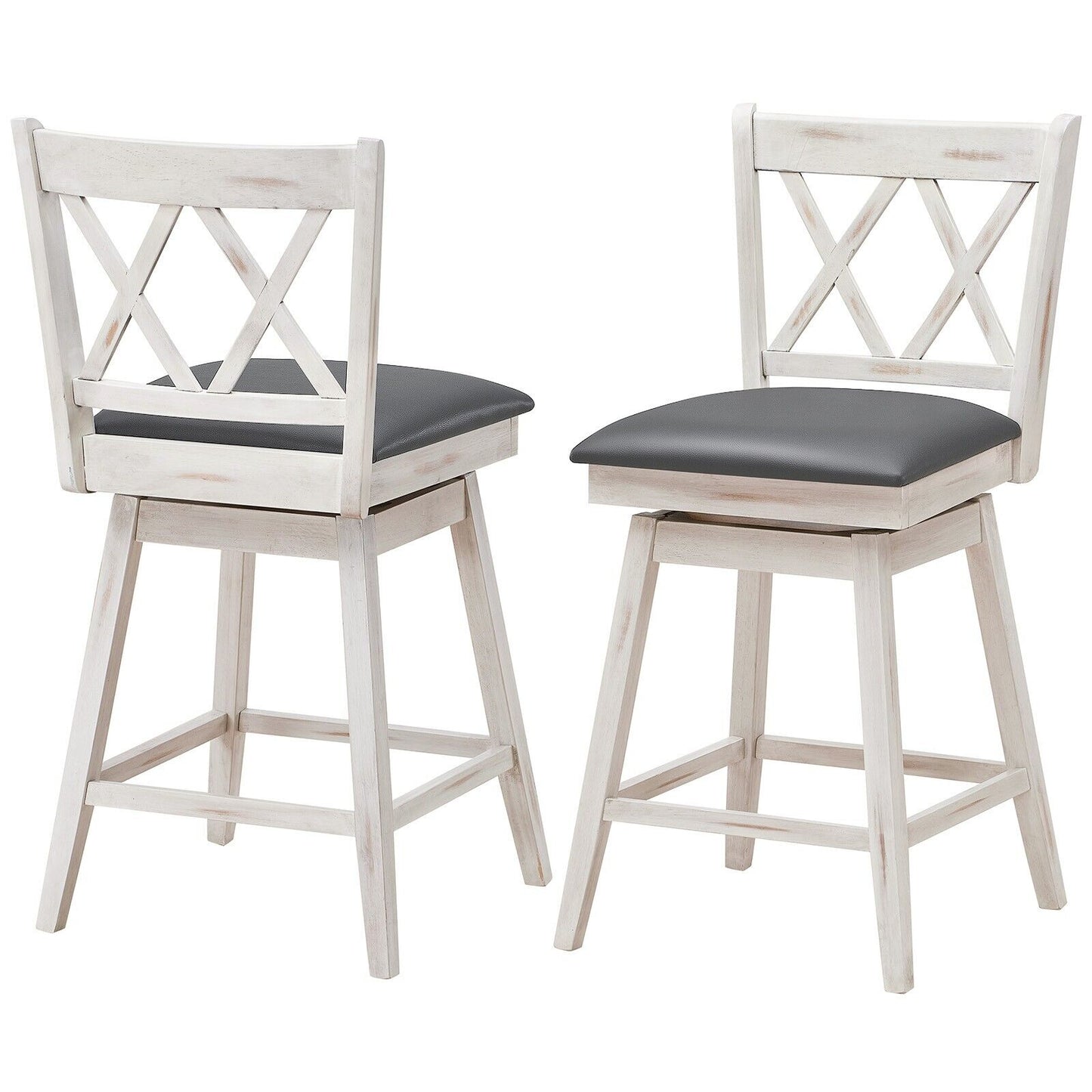 Set of 2 Counter Height Bar Stool with Ergonomic Backrest-Black