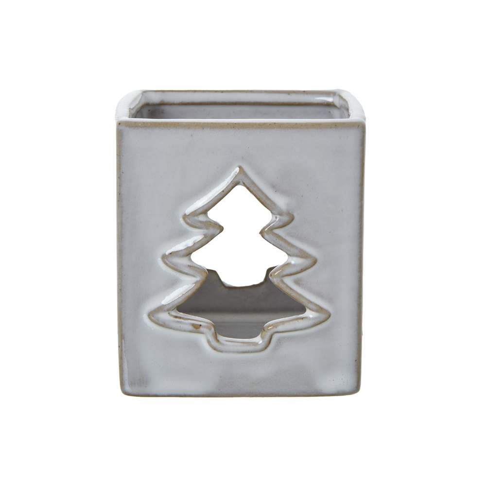 White Ceramic Tree Cut-Out Square Tealight Holder