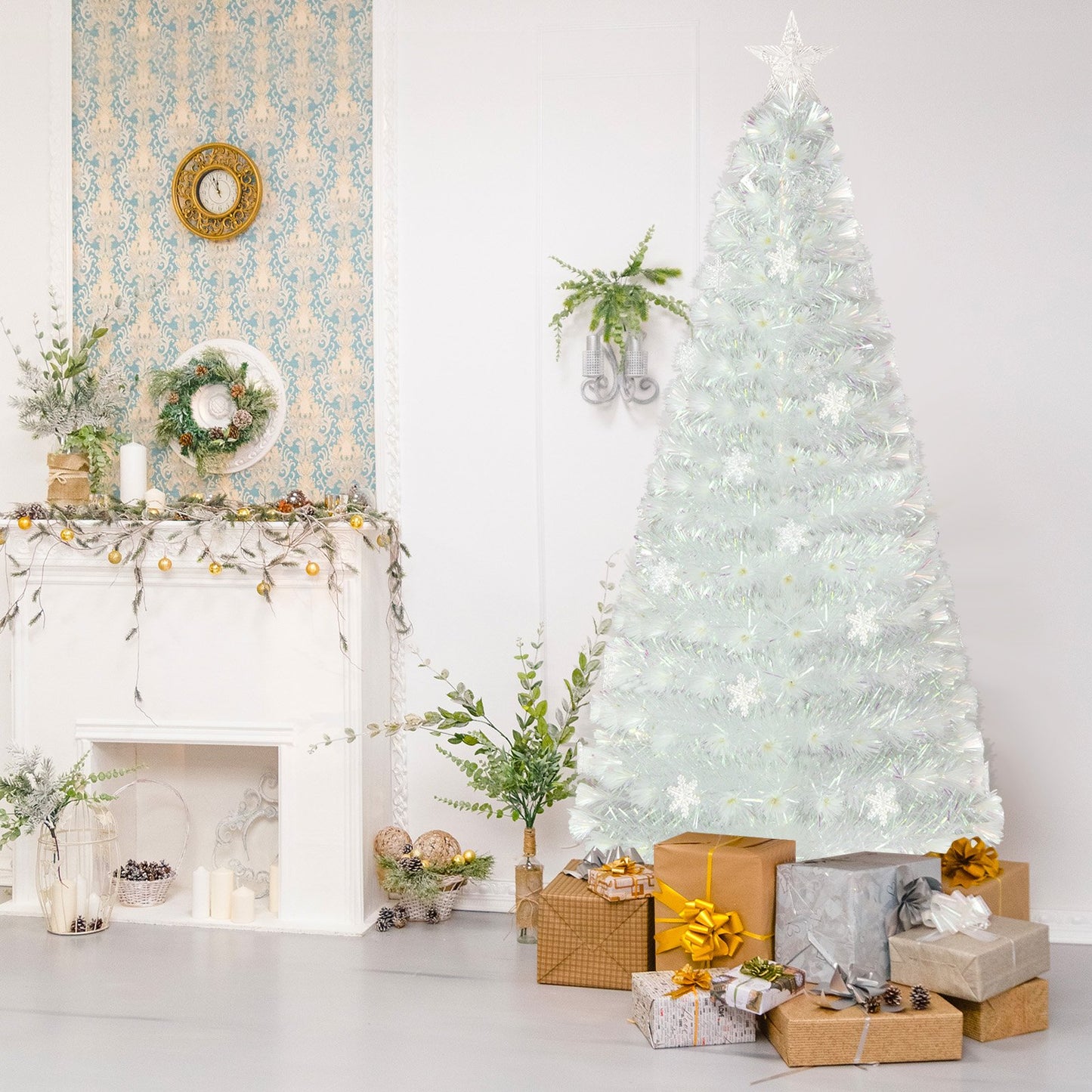 4/5/6 Feet Artificial Fiber Optic White Pre-lit Christmas Tree with Light-120 cm