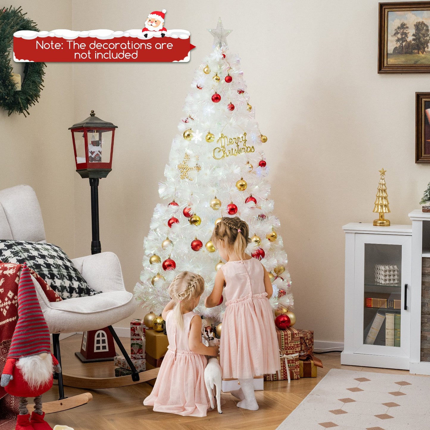 4/5/6 Feet Artificial Fiber Optic White Pre-lit Christmas Tree with Light-120 cm