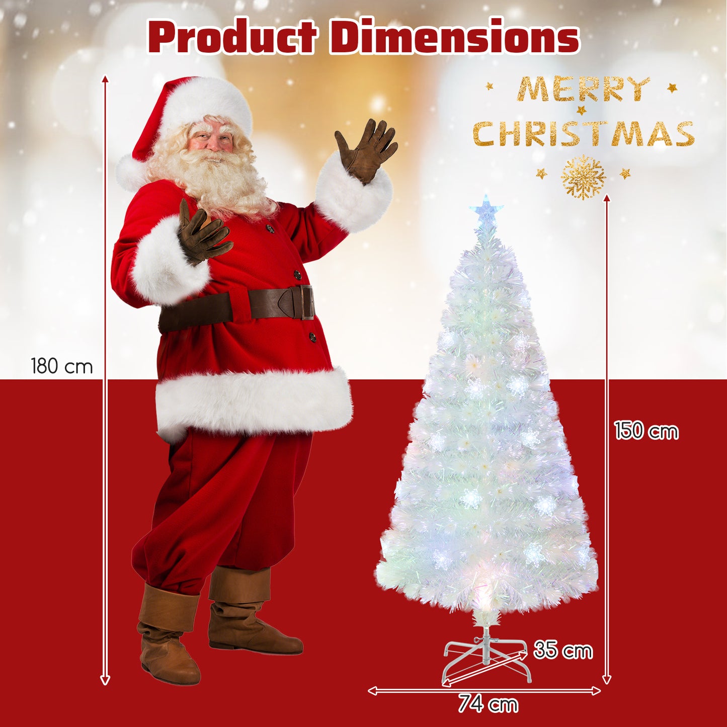 4/5/6 Feet Artificial Fiber Optic White Pre-lit Christmas Tree with Light-120 cm