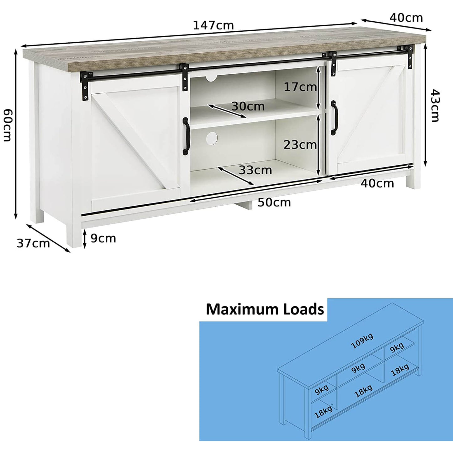 Modern TV Cabinet for 60-Inch TV Wooden Media Storage Shelves-Grey