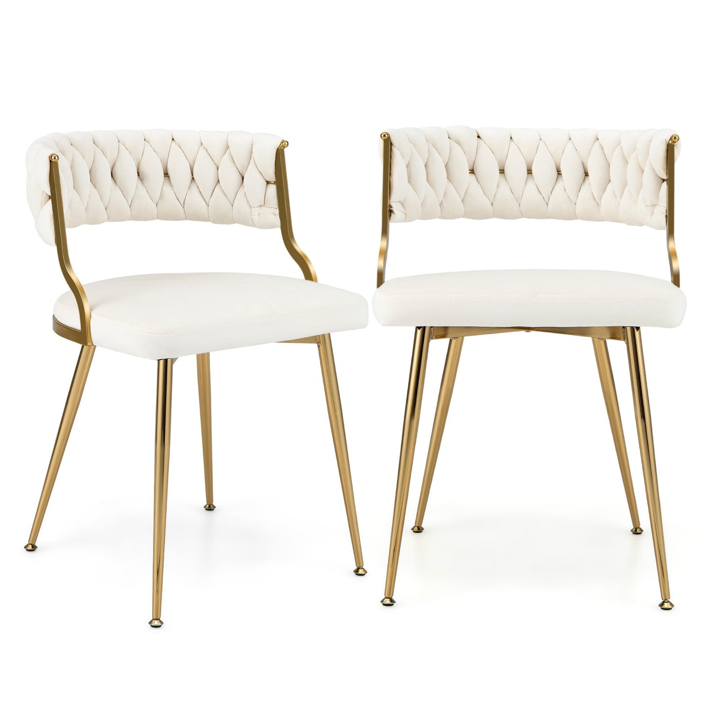 Set of 2 Velvet Dining Chair with Metal Legs and Woven Back-Grey
