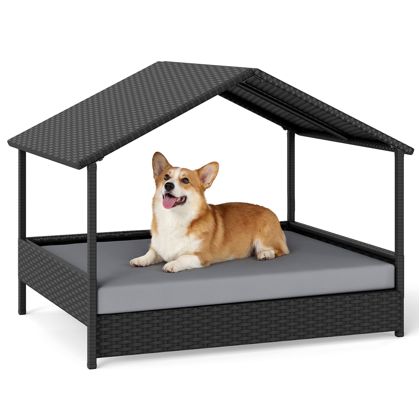 Wicker Dog House Outdoor Indoor with Canopy up to 60kg-Beige
