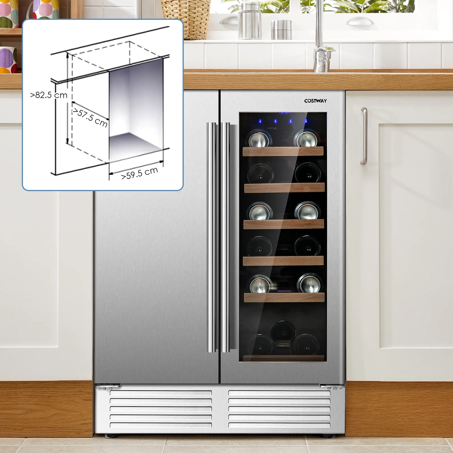 2-in-1 Beverage and Wine Cooler with Powerful Compressor-Silver
