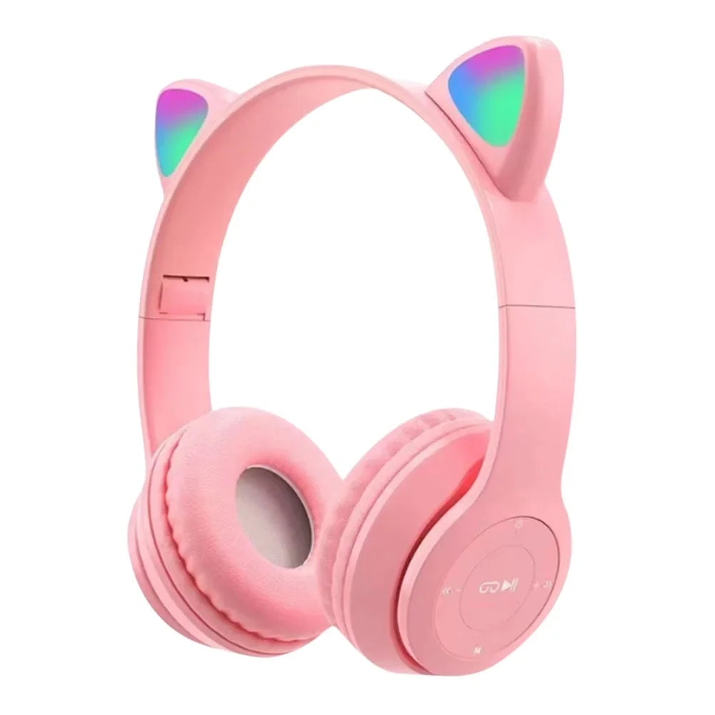 Wireless Cat Ear Gaming Headphones with Glow Light - Bluetooth Stereo Bass for PC & Phone