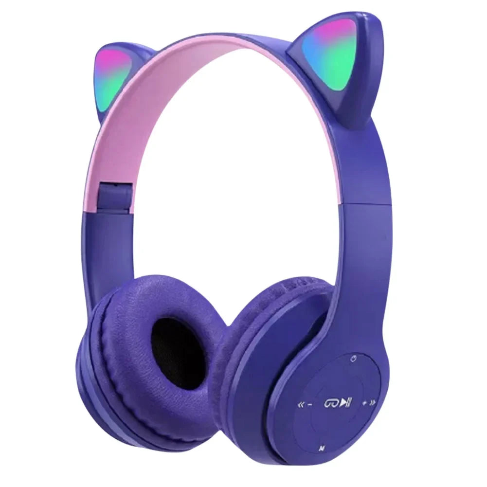 Wireless Cat Ear Gaming Headphones with Glow Light - Bluetooth Stereo Bass for PC & Phone