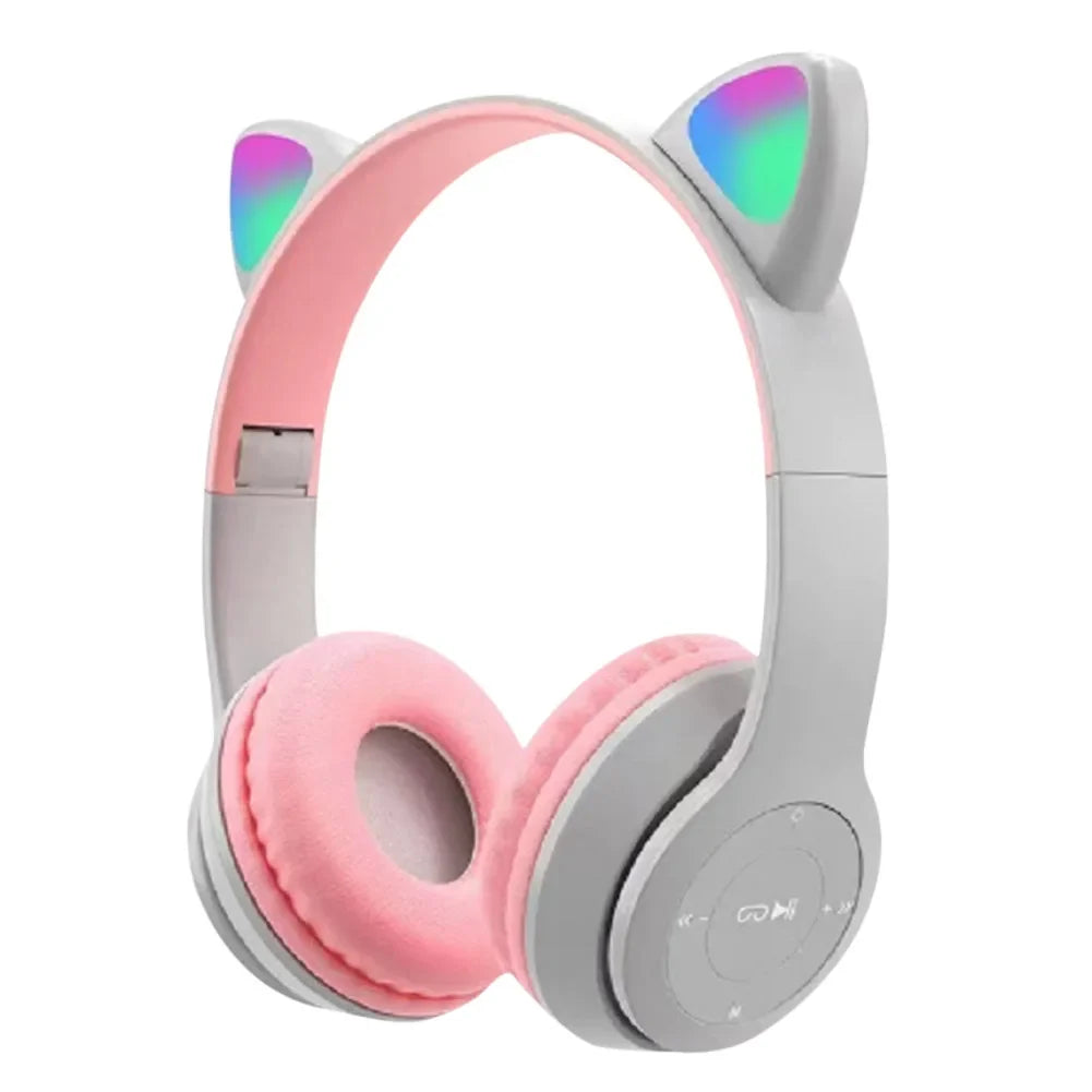 Wireless Cat Ear Gaming Headphones with Glow Light - Bluetooth Stereo Bass for PC & Phone