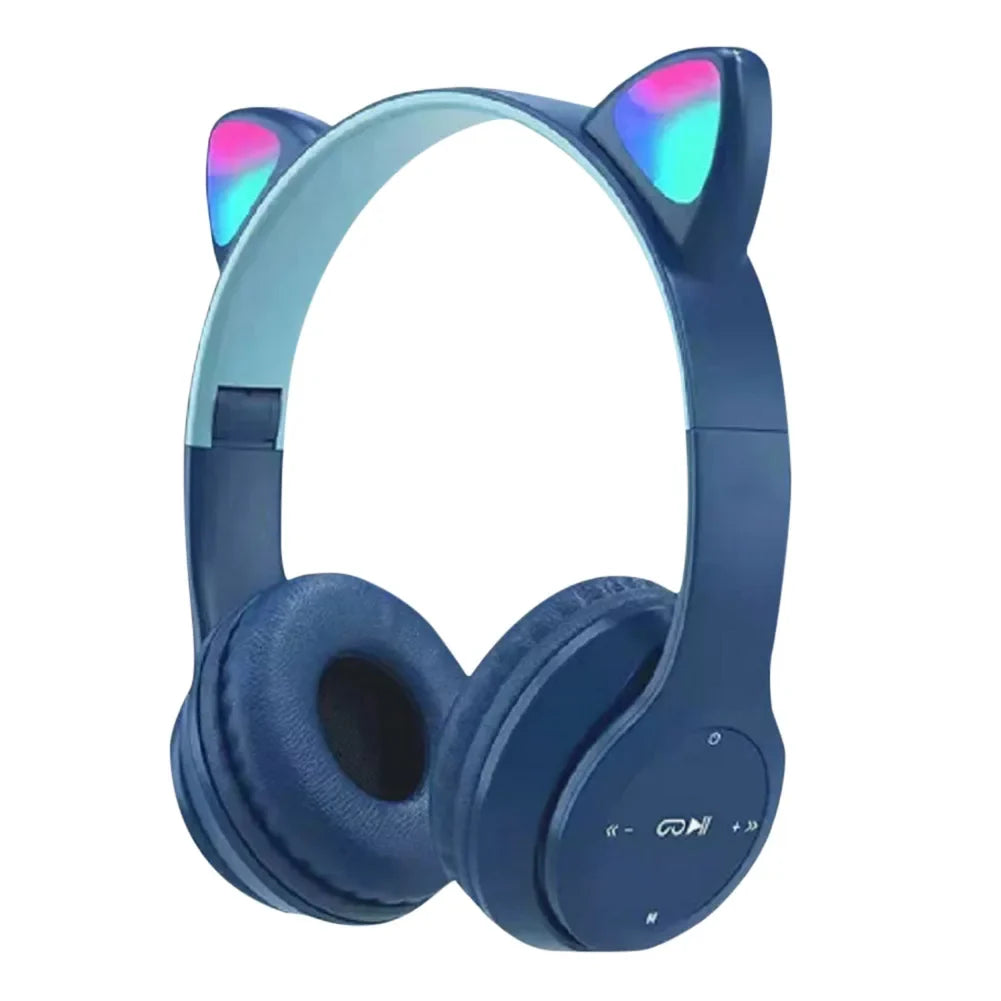 Wireless Cat Ear Gaming Headphones with Glow Light - Bluetooth Stereo Bass for PC & Phone