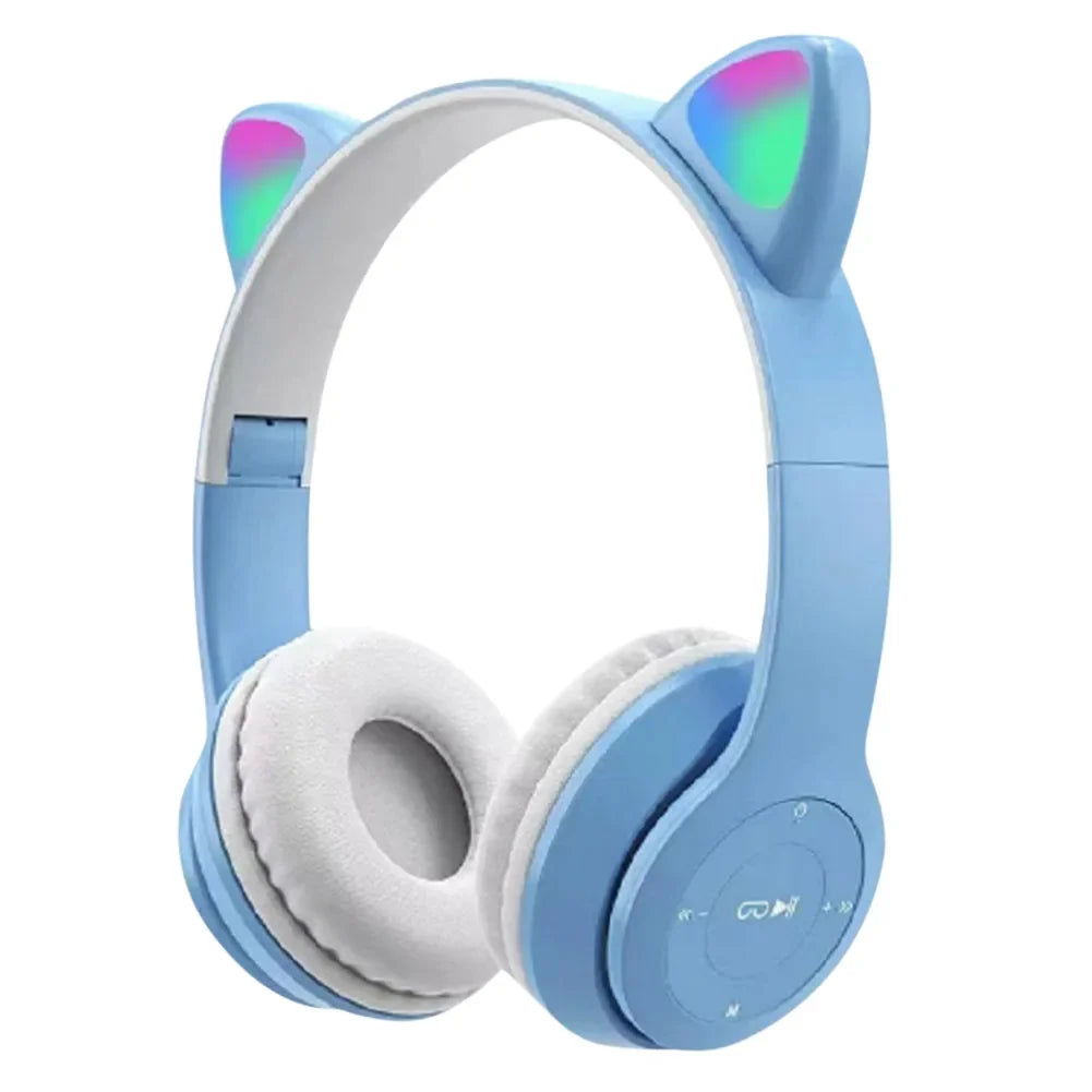 Wireless Cat Ear Gaming Headphones with Glow Light - Bluetooth Stereo Bass for PC & Phone