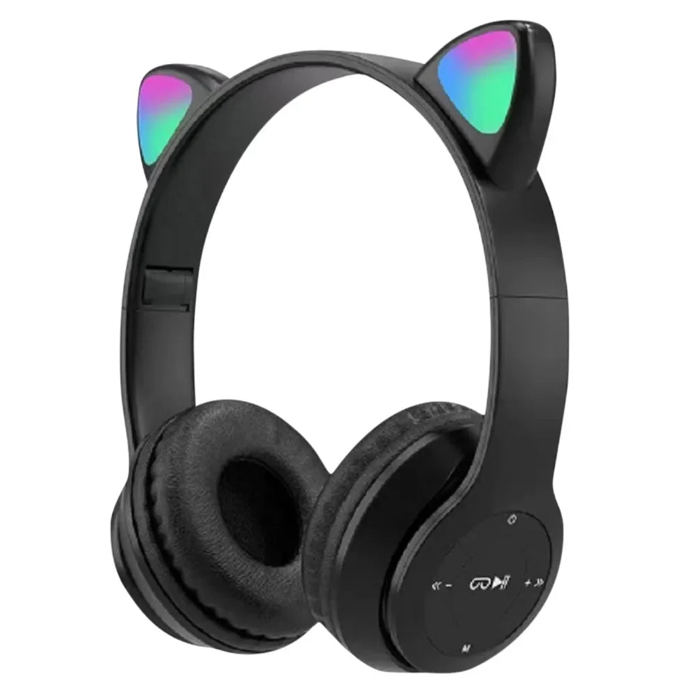 Wireless Cat Ear Gaming Headphones with Glow Light - Bluetooth Stereo Bass for PC & Phone