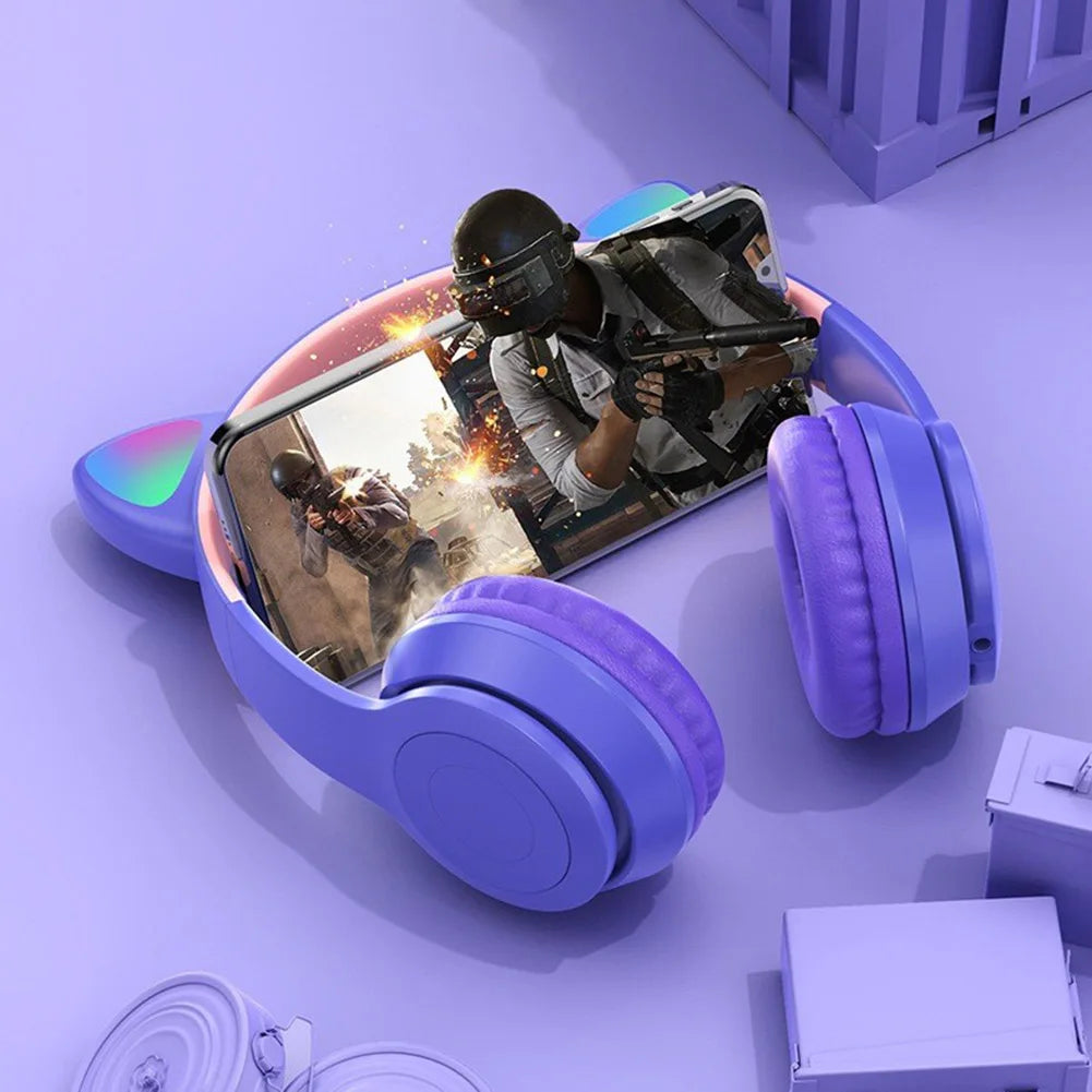 Wireless Cat Ear Gaming Headphones with Glow Light - Bluetooth Stereo Bass for PC & Phone