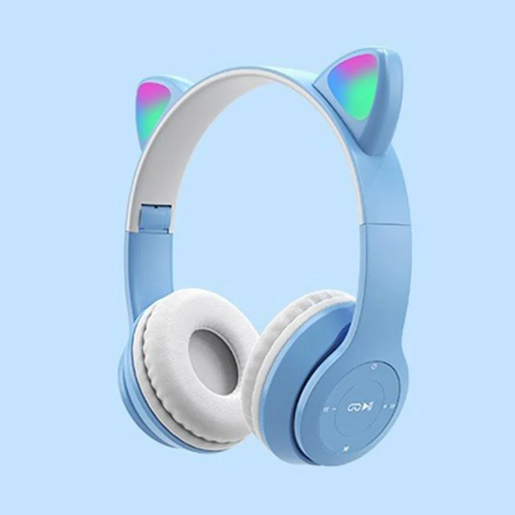 Wireless Cat Ear Gaming Headphones with Glow Light - Bluetooth Stereo Bass for PC & Phone