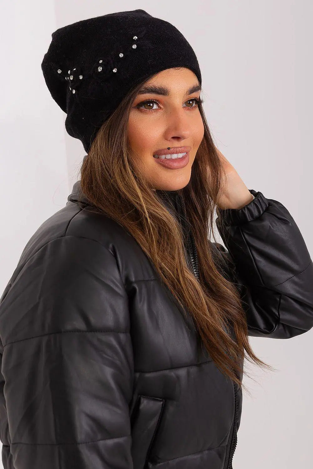 Women's Warm Winter Hat – Smooth Knit with Side Appliqué