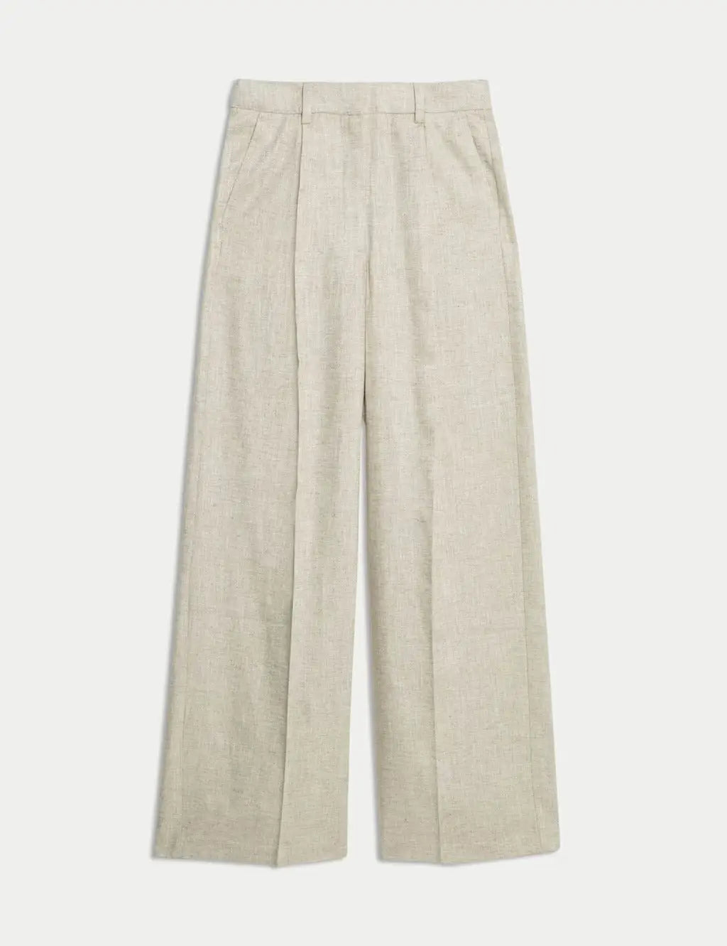 Womens Linen Blend Wide Leg Trousers