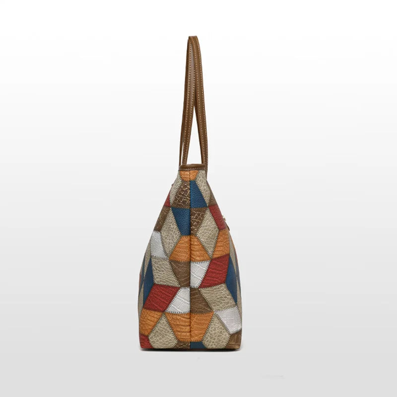 Women’s Patchwork Large Capacity Bag PU Leather Tote Shoulder Underarm Handbag
