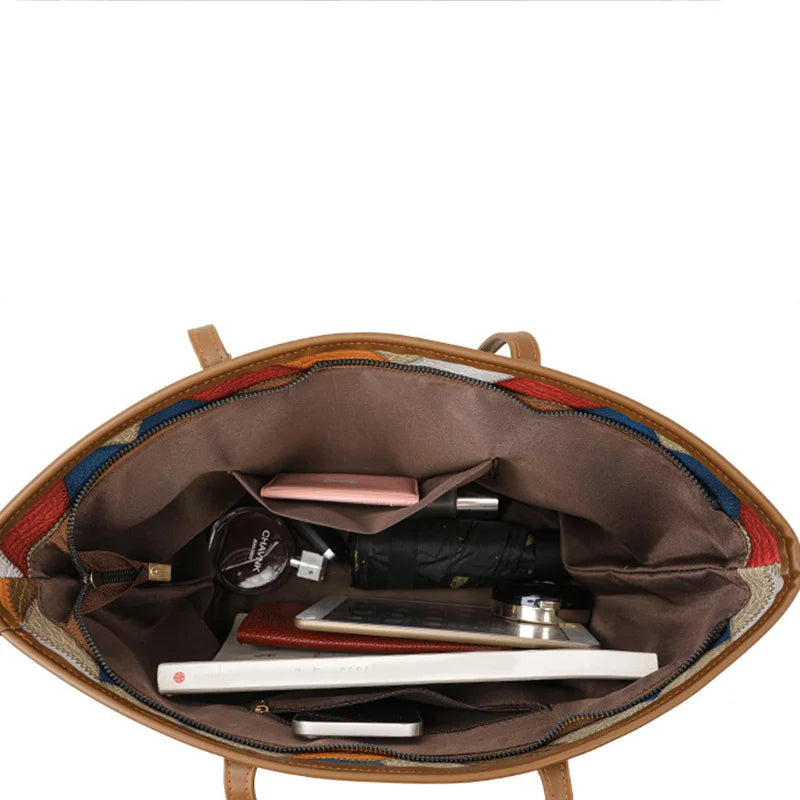 Women’s Patchwork Large Capacity Bag PU Leather Tote Shoulder Underarm Handbag