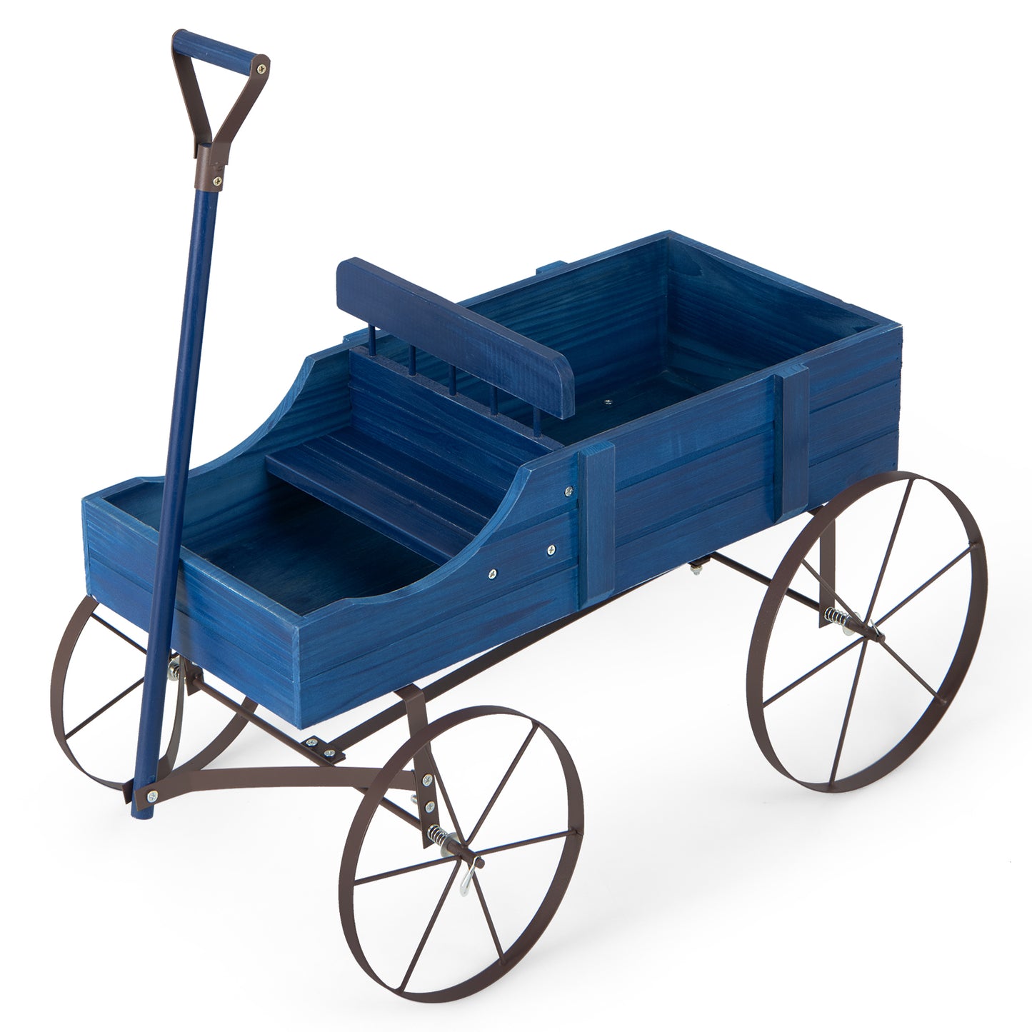 Wood Wagon Flower Planter with Wheels and 2 Planting Sections-Grey