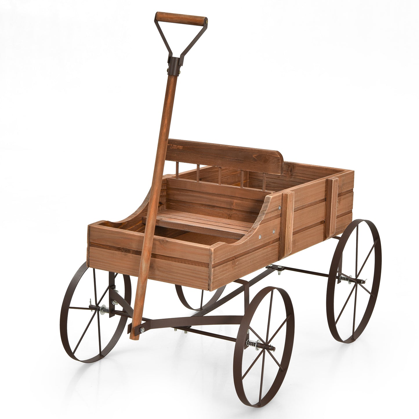 Wood Wagon Flower Planter with Wheels and 2 Planting Sections-Grey
