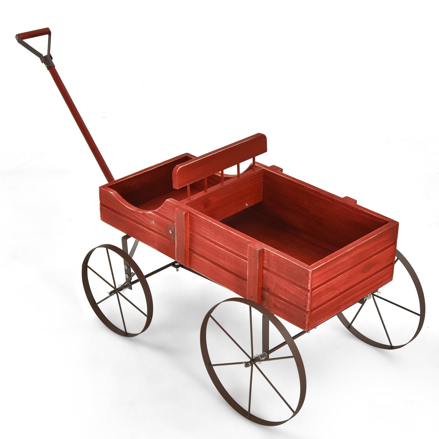Wood Wagon Flower Planter with Wheels and 2 Planting Sections-Grey