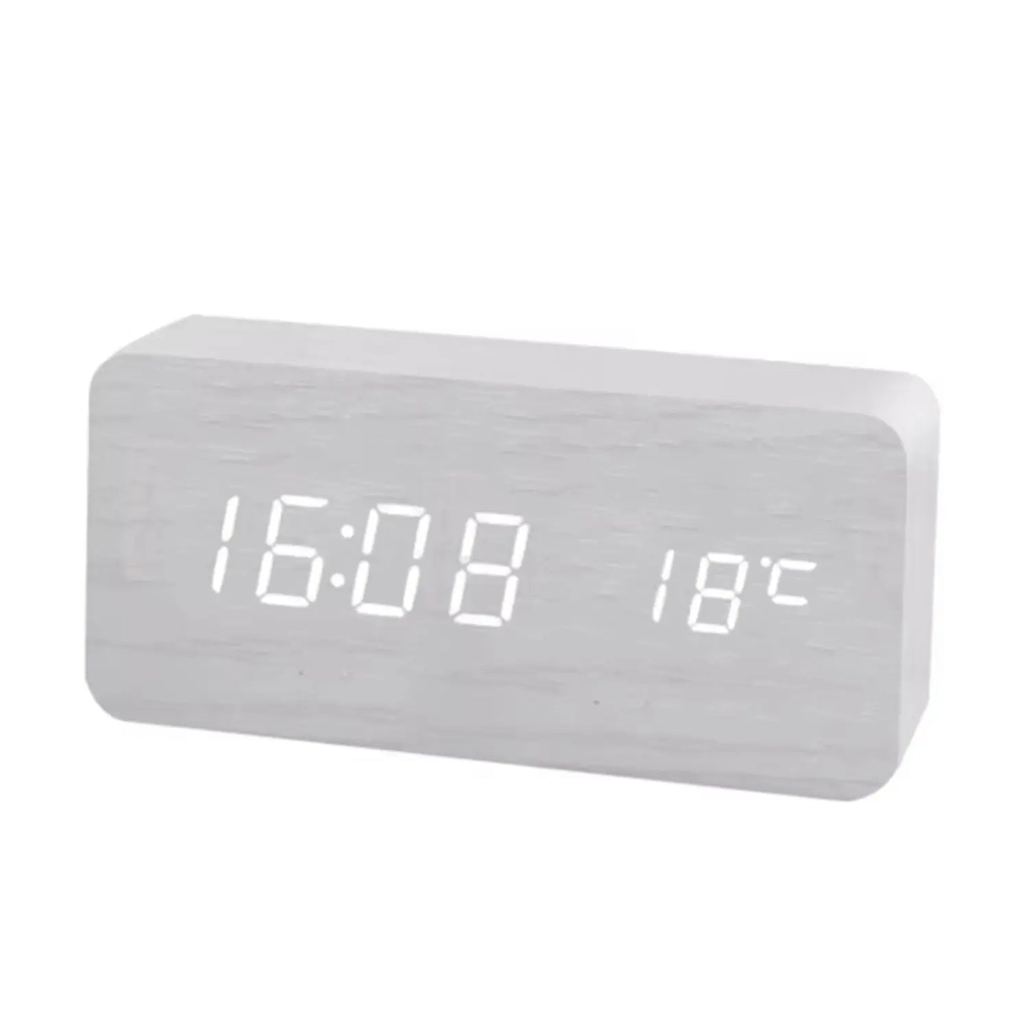 Wooden Digital Alarm Clock with Wireless Charging,  Clock with Time, Date,Temperature, Desk Clocks  Office,Bedside Clock Clock
