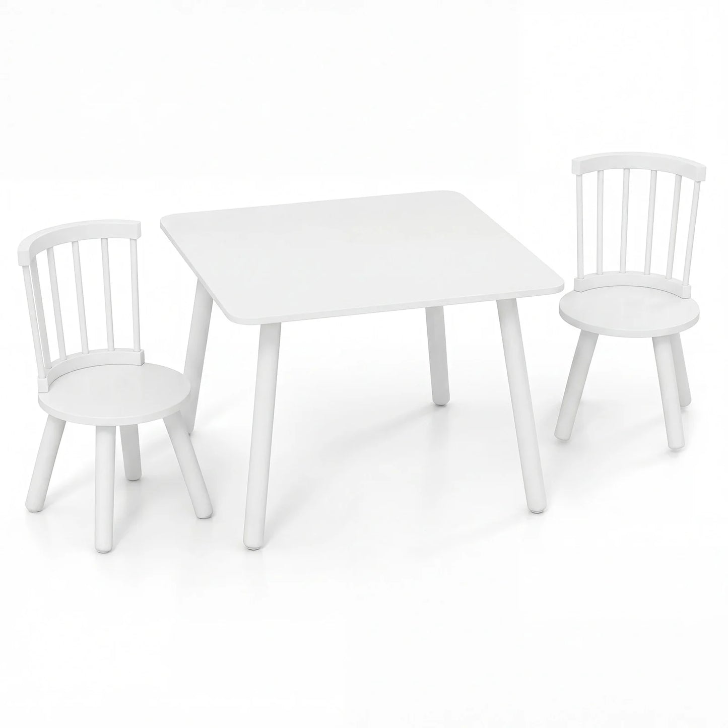 Wooden Kids Table and 2 Chairs Set with Curved Spindle Backrests-Natural