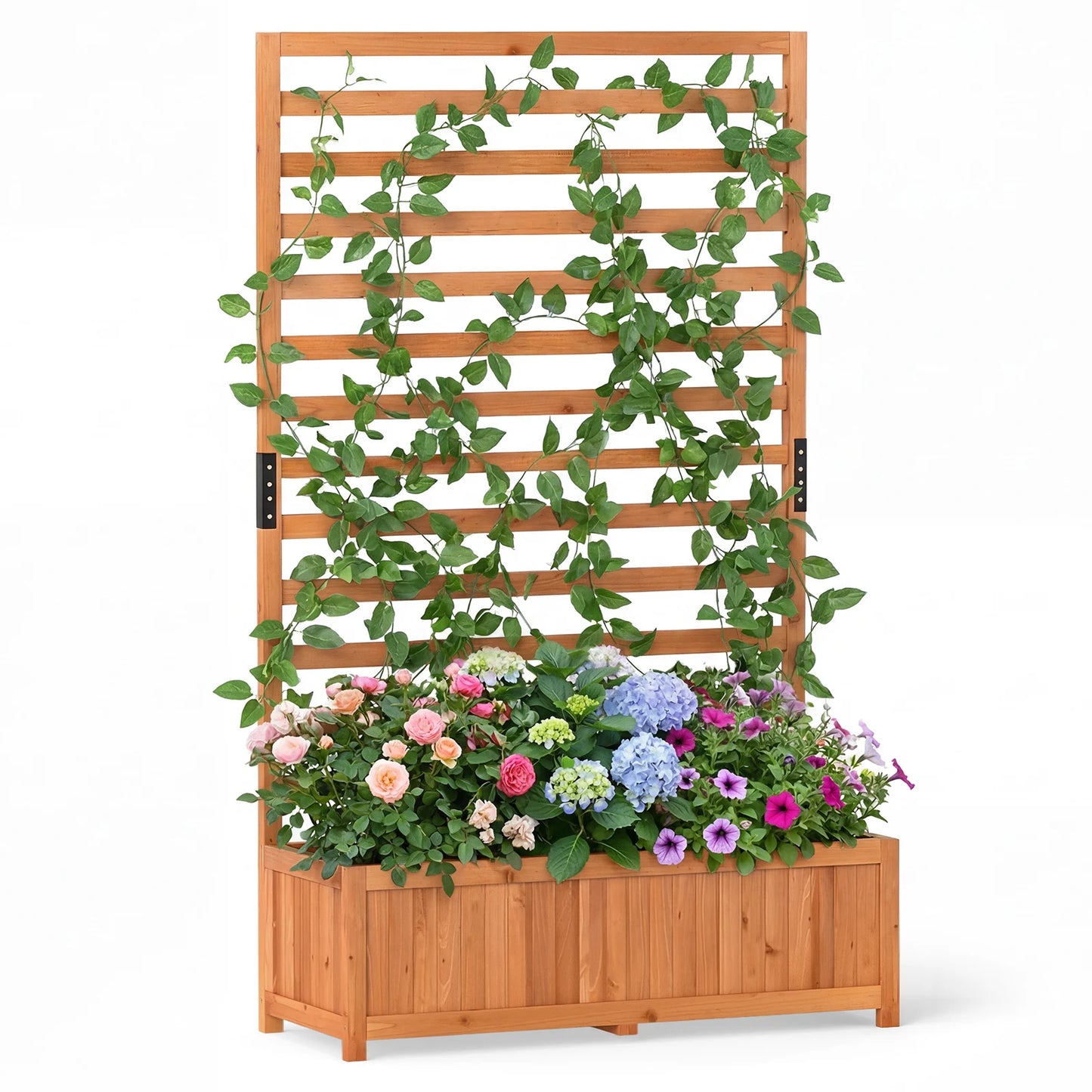Wooden Raised Garden Bed 150 cm Tall Elevated Planter Box with Vertical Trellis-Natural