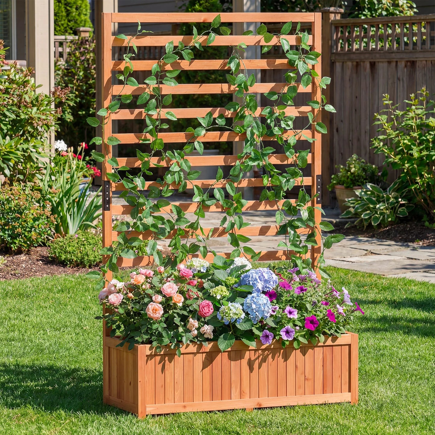 Wooden Raised Garden Bed 150 cm Tall Elevated Planter Box with Vertical Trellis-Natural