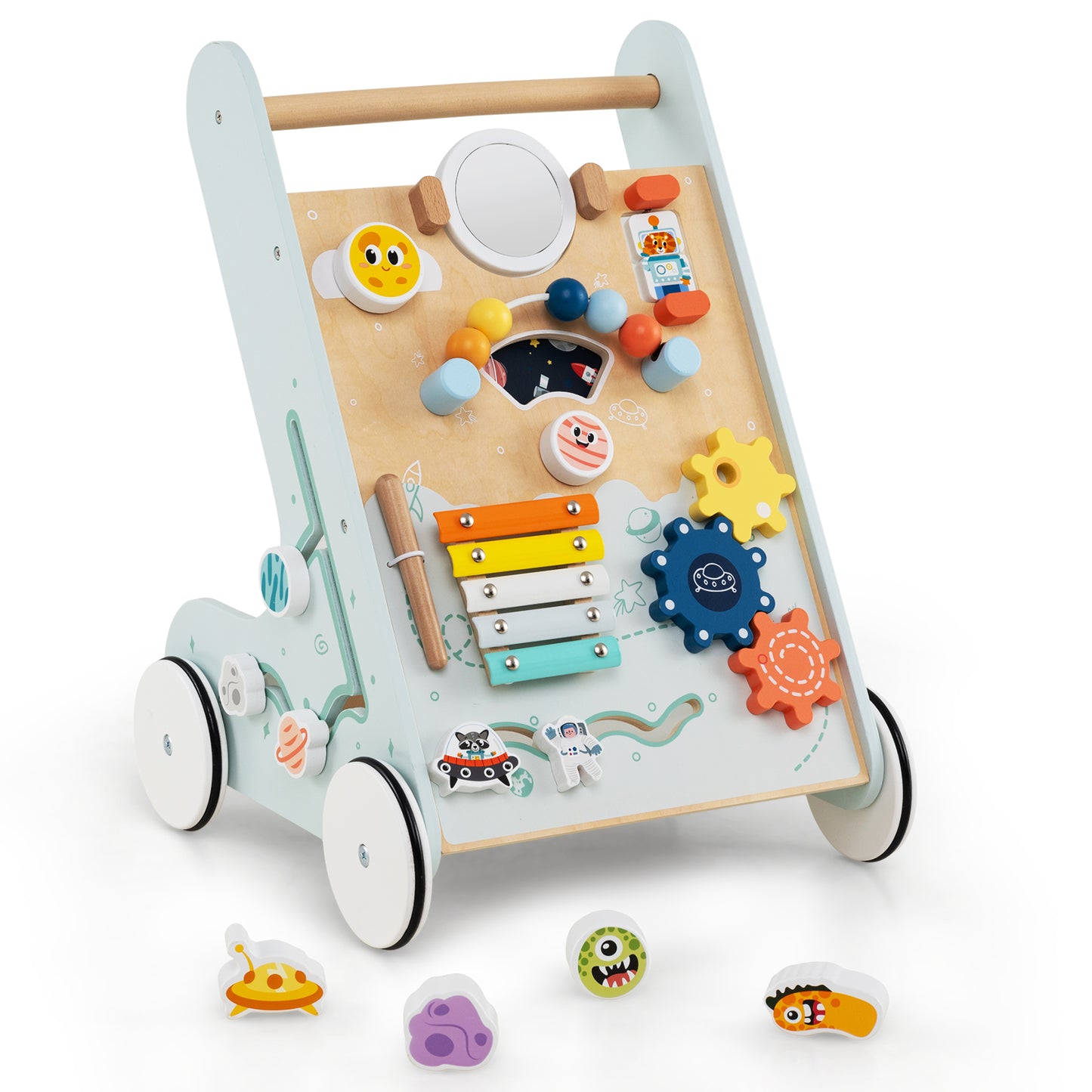 Wooden Baby Walker with Wheels for Boys and Girls 1+ Years Old-Blue