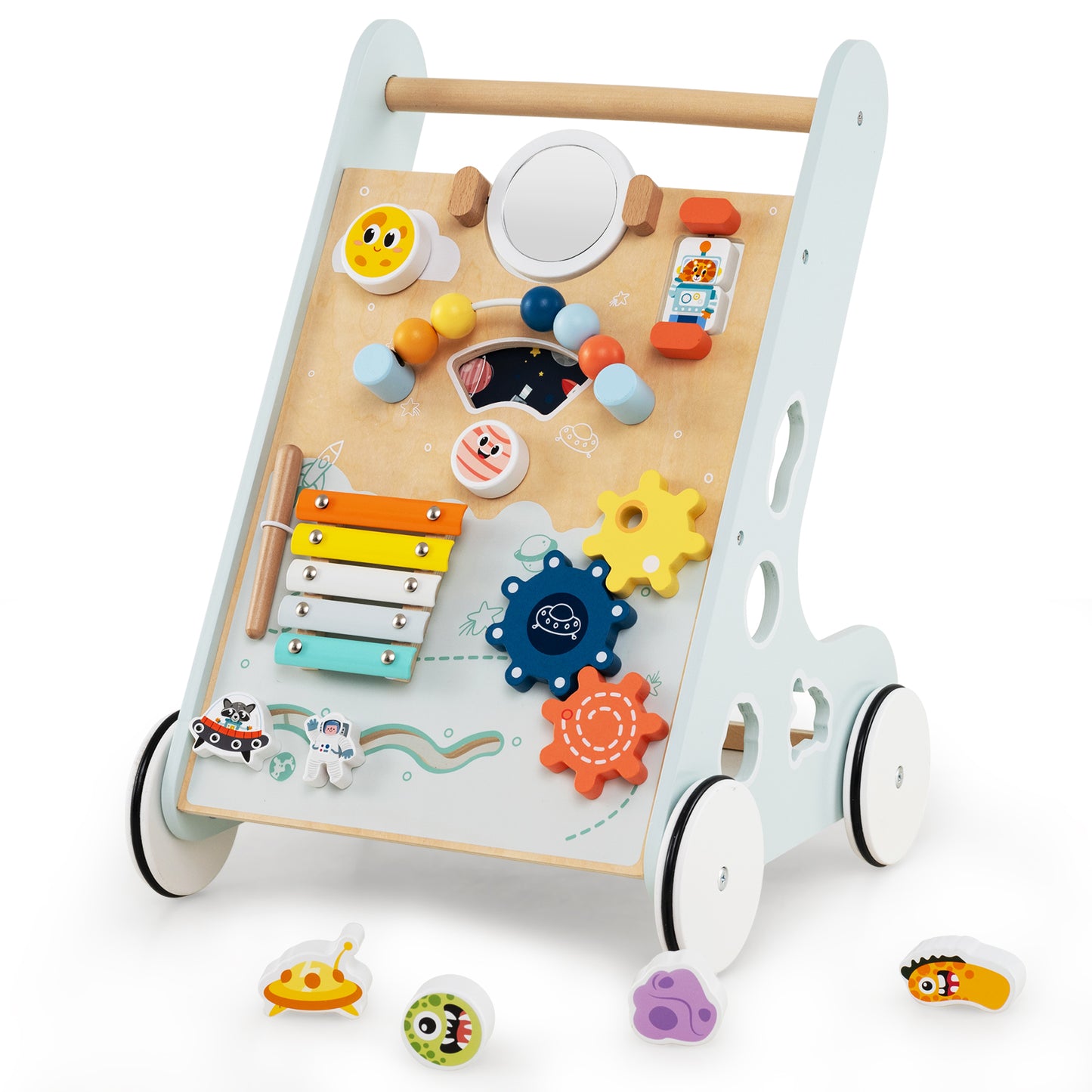 Wooden Baby Walker with Wheels for Boys and Girls 1+ Years Old-Blue