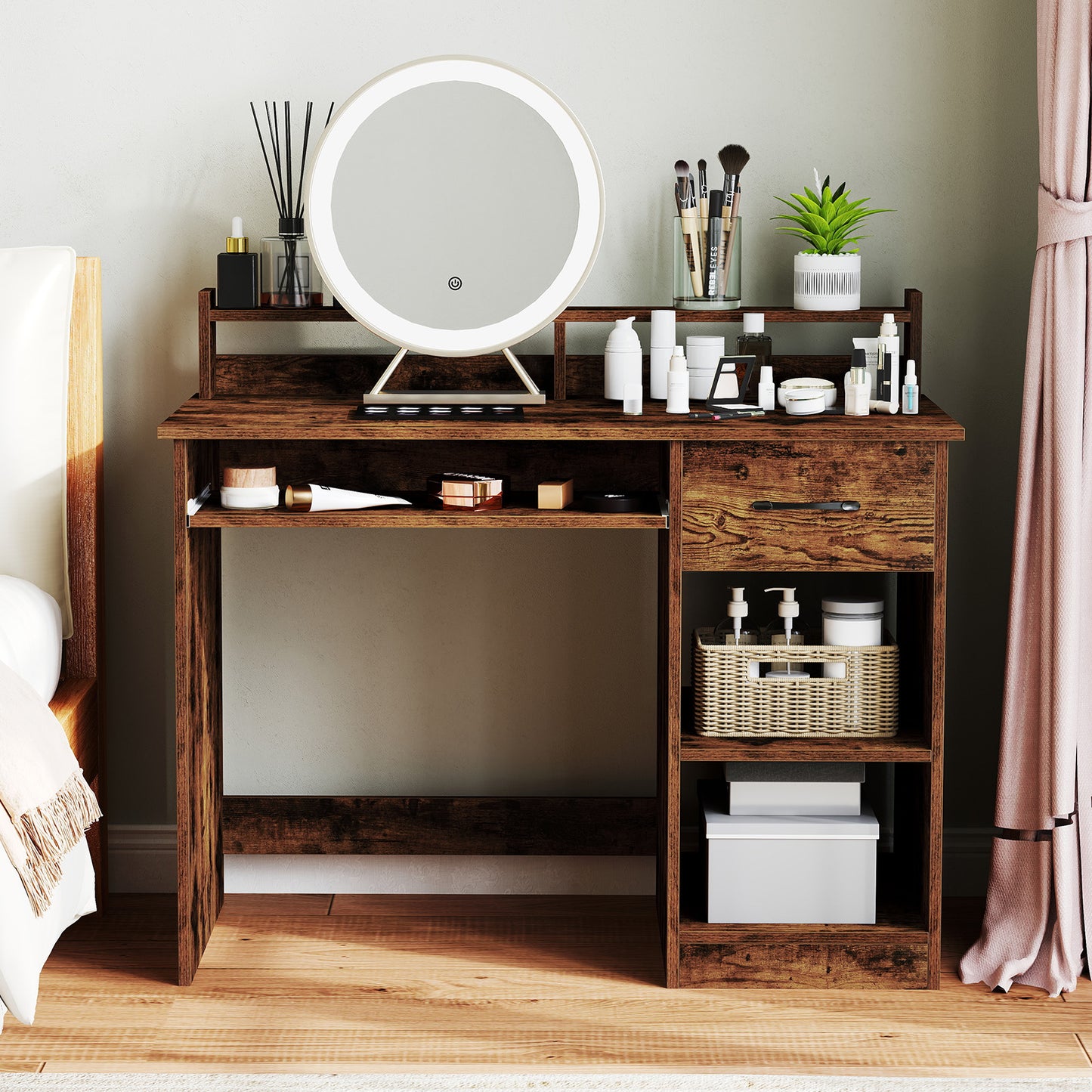 Wooden Computer Desk With Keyboard Tray for Work and Study-Black